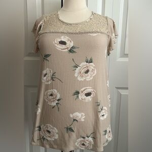 Torrid Neutral Floral Blouse Lace Detail Neckline